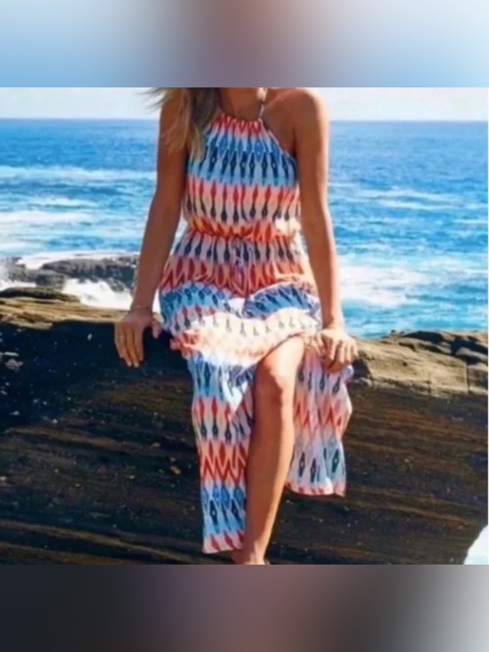 Athleta Sunset Maxi Halter Dress XL drawstring women